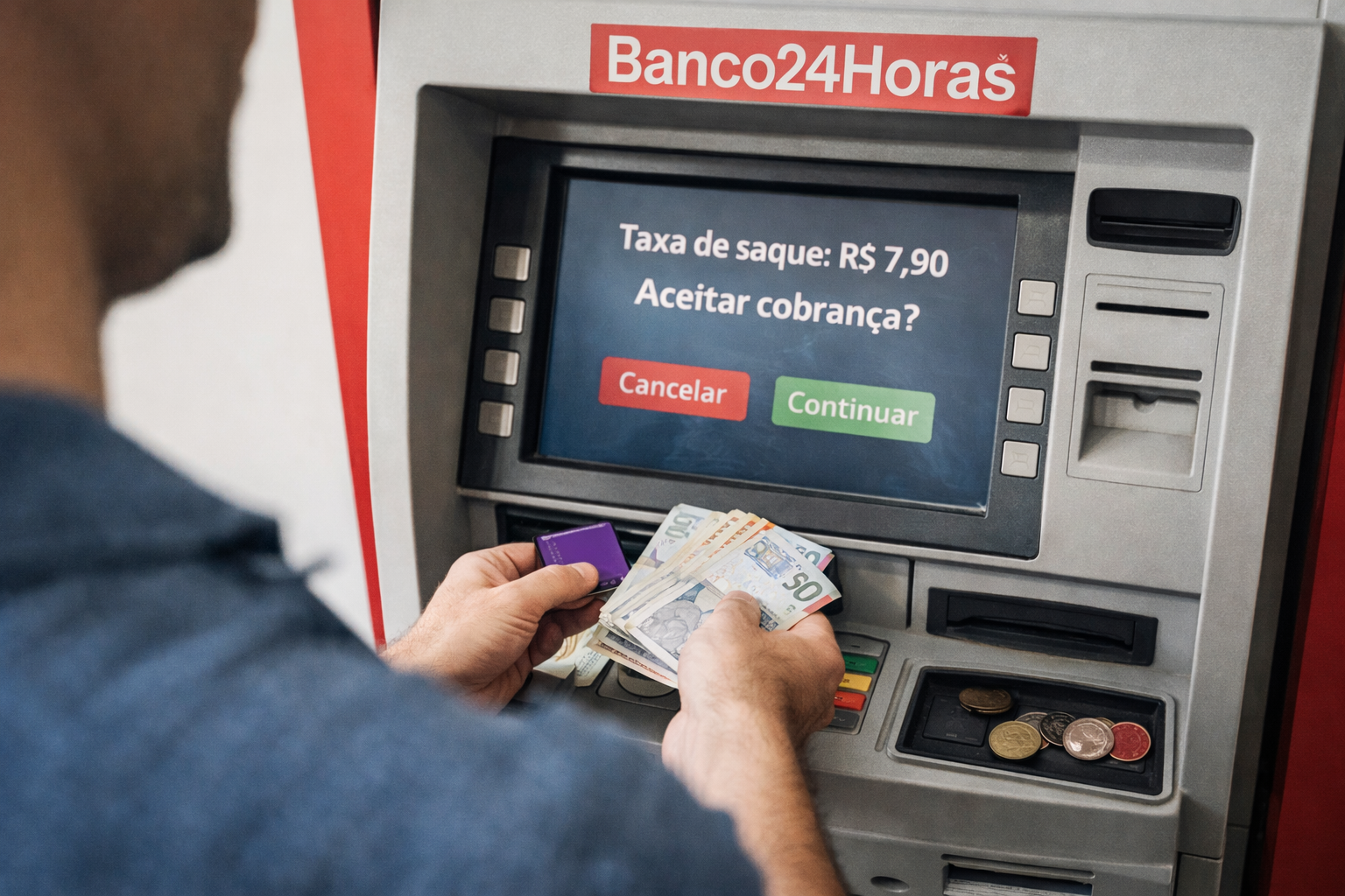 Como sacar dinheiro no Banco24Horas e quais taxas podem ser cobradas.